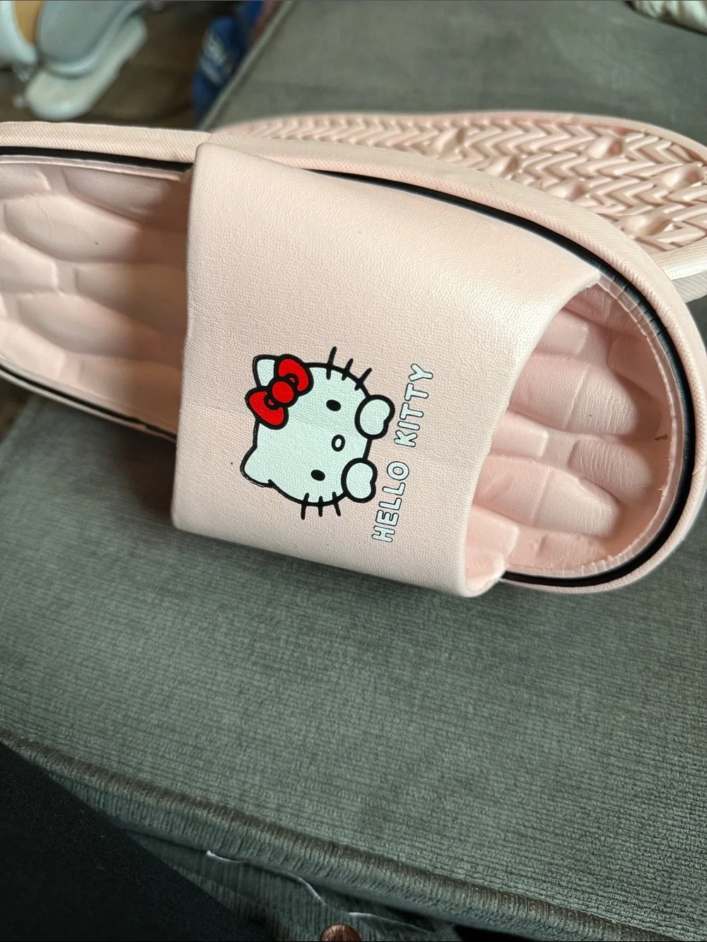 Hello Kitty Light Pink Slide Sandals with Red Bow Accent
